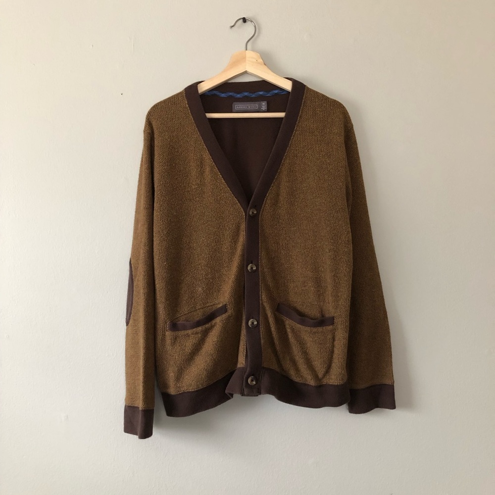 Men’s brown cardigan with elbow patches